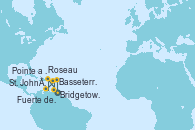 Visitando Bridgetown (Barbados), Basseterre (Antillas), St. John´s (Antigua y Barbuda), Roseau (Dominica), Fuerte de France (Martinica), Pointe a Pitre (Guadalupe)