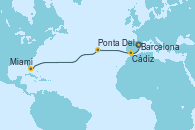 Visitando Barcelona, Cádiz (España), Ponta Delgada (Azores), Miami (Florida/EEUU)