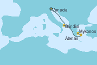 Visitando Venecia (Italia), Brindisi (Italia), Mykonos (Grecia), Atenas (Grecia)
