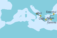 Visitando Bari (Italia), Atenas (Grecia), Estambul (Turquía), Estambul (Turquía), Esmirna (Turquía), Corfú (Grecia), Bari (Italia)