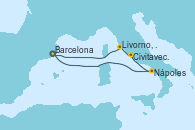 Visitando Barcelona, Nápoles (Italia), Civitavecchia (Roma), Livorno, Pisa y Florencia (Italia), Barcelona