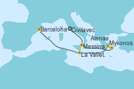 Visitando Civitavecchia (Roma), Messina (Sicilia), Mykonos (Grecia), Atenas (Grecia), La Valletta (Malta), Barcelona