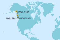 Visitando Vancouver (Canadá), Dawes Glacier, Alaska, Ketchikan (Alaska), Vancouver (Canadá)
