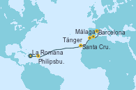 Visitando La Romana (República Dominicana), Philipsburg (St. Maarten), Santa Cruz de Tenerife (España), Tánger (Marruecos), Málaga, Barcelona