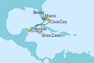 Visitando Miami (Florida/EEUU), CocoCay (Bahamas), Cozumel (México), Gran Caimán (Islas Caimán), Bimini (Bahamas), Miami (Florida/EEUU)