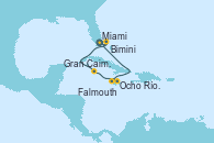 Visitando Miami (Florida/EEUU), Bimini (Bahamas), Gran Caimán (Islas Caimán), Ocho Ríos (Jamaica), Falmouth (Jamaica), Miami (Florida/EEUU)