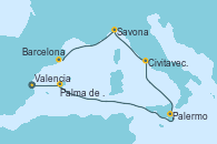 Visitando Valencia, Palma de Mallorca (España), Palermo (Italia), Civitavecchia (Roma), Savona (Italia), Barcelona