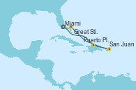 Visitando Miami (Florida/EEUU), Puerto Plata, Republica Dominicana, San Juan (Puerto Rico), Great Stirrup Cay (Bahamas), Miami (Florida/EEUU)