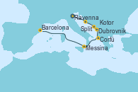 Visitando Ravenna (Italia), Split (Croacia), Dubrovnik (Croacia), Kotor (Montenegro), Corfú (Grecia), Messina (Sicilia), Barcelona