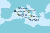 Visitando Barcelona, Palma de Mallorca (España), La Valletta (Malta), Palermo (Italia), Nápoles (Italia), Civitavecchia (Roma)