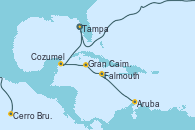 Visitando Tampa (Florida), Cerro Brujo (Isla San Cristóbal/Galápagos), Aruba (Antillas), Falmouth (Jamaica), Gran Caimán (Islas Caimán), Cozumel (México), Tampa (Florida)