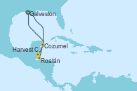Visitando Galveston (Texas), Cozumel (México), Harvest Caye (Belize), Roatán (Honduras), Galveston (Texas)
