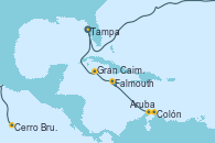Visitando Tampa (Florida), Cerro Brujo (Isla San Cristóbal/Galápagos), Colón, Aruba (Antillas), Falmouth (Jamaica), Gran Caimán (Islas Caimán), Tampa (Florida)