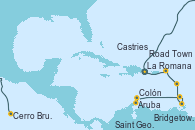 Visitando La Romana (República Dominicana), Cerro Brujo (Isla San Cristóbal/Galápagos), Aruba (Antillas), Colón, Saint George (Grenada), Bridgetown (Barbados), Castries (Santa Lucía/Caribe), Road Town (Isla Tórtola/Islas Vírgenes), La Romana (República Dominicana)