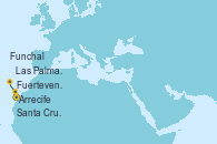 Visitando Arrecife (Lanzarote/España), Fuerteventura (Canarias/España), Santa Cruz de la Palma (España), Las Palmas de Gran Canaria (España), Funchal (Madeira)