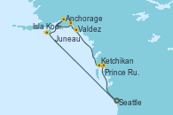 Visitando Seattle (Washington/EEUU), Isla Kodiak (Alaska), Anchorage (Alaska), Anchorage (Alaska), Valdez (Alaska), Juneau (Alaska), Ketchikan (Alaska), Prince Rupert (Canadá), Seattle (Washington/EEUU)