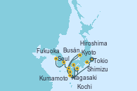 Visitando Tokio (Japón), Shimizu (Japón), Kyoto (Japón), Kyoto (Japón), Kochi (Japón), Hiroshima (Japón), Nagasaki (Japón), Kumamoto (Japón), Fukuoka (Japón), Busán (Corea del Sur), Seul (Corea del Sur)