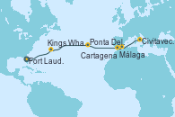 Visitando Fort Lauderdale (Florida/EEUU), Kings Wharf (Bermudas), Ponta Delgada (Azores), Málaga, Cartagena (Murcia), Civitavecchia (Roma)