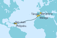 Visitando San Juan (Puerto Rico), Philipsburg (St. Maarten), Tánger (Marruecos), Málaga, Barcelona