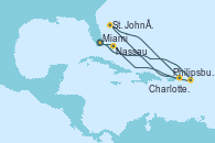 Visitando Miami (Florida/EEUU), Philipsburg (St. Maarten), St. John´s (Antigua y Barbuda), Charlotte Amalie (St. Thomas), Nassau (Bahamas), Miami (Florida/EEUU)