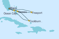 Visitando Miami (Florida/EEUU), Ocean Cay MSC Marine Reserve (Bahamas), Freeport (Bahamas), Miami (Florida/EEUU), Cockburn Town (Islas turcas y Caicos), Ocean Cay MSC Marine Reserve (Bahamas), Nassau (Bahamas), Miami (Florida/EEUU)