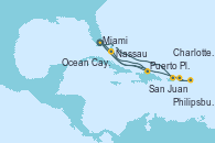Visitando Miami (Florida/EEUU), Nassau (Bahamas), Ocean Cay MSC Marine Reserve (Bahamas), Puerto Plata, Republica Dominicana, Miami (Florida/EEUU), Nassau (Bahamas), San Juan (Puerto Rico), Philipsburg (St. Maarten), Charlotte Amalie (St. Thomas), Miami (Florida/EEUU)