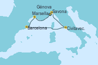 Visitando Savona (Italia), Marsella (Francia), Barcelona, Civitavecchia (Roma), Génova (Italia)