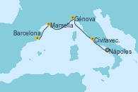 Visitando Nápoles (Italia), Civitavecchia (Roma), Génova (Italia), Marsella (Francia), Barcelona