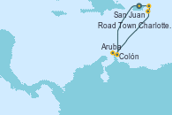 Visitando San Juan (Puerto Rico), Colón, Aruba (Antillas), Charlotte Amalie (St. Thomas), Road Town (Isla Tórtola/Islas Vírgenes), San Juan (Puerto Rico)