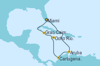 Visitando Miami (Florida/EEUU), Aruba (Antillas), Cartagena de Indias (Colombia), Cartagena de Indias (Colombia), Ocho Ríos (Jamaica), Gran Caimán (Islas Caimán), Miami (Florida/EEUU)