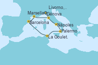 Visitando Génova (Italia), Nápoles (Italia), Palermo (Italia), La Goulette (Tunez), Barcelona, Marsella (Francia), Livorno, Pisa y Florencia (Italia)