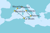 Visitando Savona (Italia), Marsella (Francia), Barcelona, La Goulette (Tunez), Palermo (Italia), Civitavecchia (Roma)