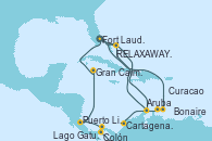 Visitando Fort Lauderdale (Florida/EEUU), Bonaire (Países Bajos), Curacao (Antillas), Aruba (Antillas), RELAXAWAY HALF MOON CAY, Fort Lauderdale (Florida/EEUU), RELAXAWAY HALF MOON CAY, Aruba (Antillas), Cartagena de Indias (Colombia), Lago Gatun (Panamá), Colón (Panamá), Puerto Limón (Costa Rica), Gran Caimán (Islas Caimán), Fort Lauderdale (Florida/EEUU)