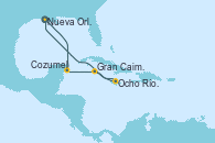 Visitando Nueva Orleans (Luisiana), Cozumel (México), Gran Caimán (Islas Caimán), Ocho Ríos (Jamaica), Nueva Orleans (Luisiana)