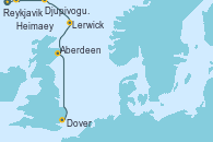 Visitando Reykjavik (Islandia), Heimaey (Islas Westmann/Islandia), Djupivogur (Islandia), Lerwick (Escocia), Aberdeen (Escocia), Dover (Inglaterra)