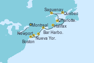 Visitando Montreal (Canadá), Quebec (Canadá), Quebec (Canadá), Saguenay (Canadá), Charlottetown (Canadá), Halifax (Canadá), Bar Harbor (Maine), Boston (Massachusetts), Newport (Rhode Island), Nueva York (Estados Unidos)