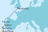 Visitando Southampton (Inglaterra), Lisboa (Portugal), Funchal (Madeira), Las Palmas de Gran Canaria (España), Santa Cruz de Tenerife (España)