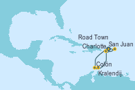 Visitando San Juan (Puerto Rico), Colón, Kralendijk (Antillas), Charlotte Amalie (St. Thomas), Road Town (Isla Tórtola/Islas Vírgenes), San Juan (Puerto Rico)