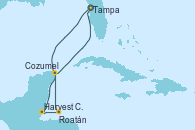Visitando Tampa (Florida), Harvest Caye (Belize), Roatán (Honduras), Cozumel (México), Tampa (Florida)