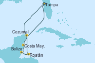 Visitando Tampa (Florida), Costa Maya (México), Belize (Caribe), Roatán (Honduras), Cozumel (México), Tampa (Florida)