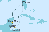 Visitando Tampa (Florida), Costa Maya (México), Harvest Caye (Belize), Roatán (Honduras), Tampa (Florida)
