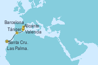 Visitando Santa Cruz de Tenerife (España), Las Palmas de Gran Canaria (España), Tánger (Marruecos), Alicante (España), Valencia, Barcelona