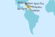 Visitando Miami (Florida/EEUU), Philipsburg (St. Maarten), San Cristóbal y Nieves, Castries (Santa Lucía/Caribe), Antigua (Antillas), Saint Thomas (Islas Vírgenes), Miami (Florida/EEUU)