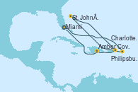 Visitando Miami (Florida/EEUU), Philipsburg (St. Maarten), St. John´s (Antigua y Barbuda), Charlotte Amalie (St. Thomas), Amber Cove (República Dominicana), Miami (Florida/EEUU)
