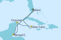 Visitando Miami (Florida/EEUU), Harvest Caye (Belize), Cozumel (México), Gran Caimán (Islas Caimán), Miami (Florida/EEUU)