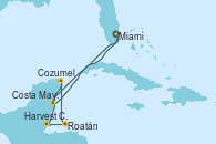 Visitando Miami (Florida/EEUU), Harvest Caye (Belize), Roatán (Honduras), Cozumel (México), Costa Maya (México), Miami (Florida/EEUU)