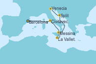 Visitando Barcelona, Civitavecchia (Roma), Messina (Sicilia), La Valletta (Malta), Split (Croacia), Venecia (Italia)