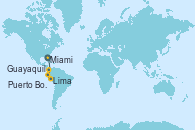 Visitando Miami (Florida/EEUU), Guayaquil (Ecuador), Puerto Bolívar, Machala (Ecuador), Lima (Callao/Perú), Lima (Callao/Perú)
