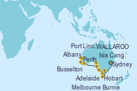 Visitando Sydney (Australia), Sydney (Australia), Hobart (Australia), Hobart (Australia), Burnie (Tasmania/Australia), Melbourne (Australia), Adelaide (Australia), Isla Canguro (Australia), WALLAROO, Port Lincoln (Australia), Albany (Australia), Busselton (Australia), Perth (Australia)