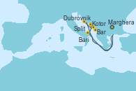 Visitando Marghera (Venecia/Italia), Bari (Italia), Kotor (Montenegro), Bar ( Montenegro), Dubrovnik (Croacia), Dubrovnik (Croacia), Split (Croacia), Marghera (Venecia/Italia)
